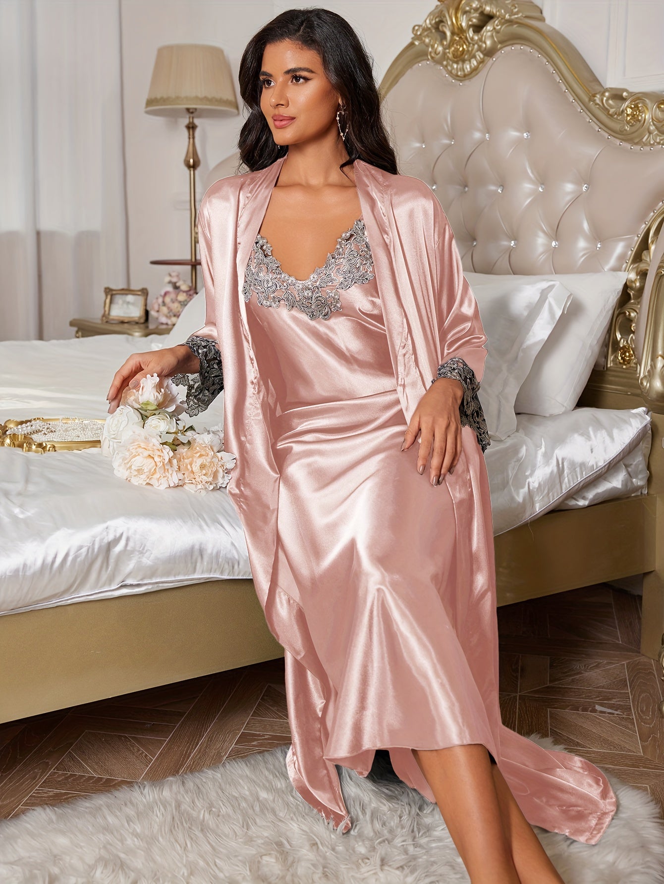 MAISON SATIN LACE ROBE SET
