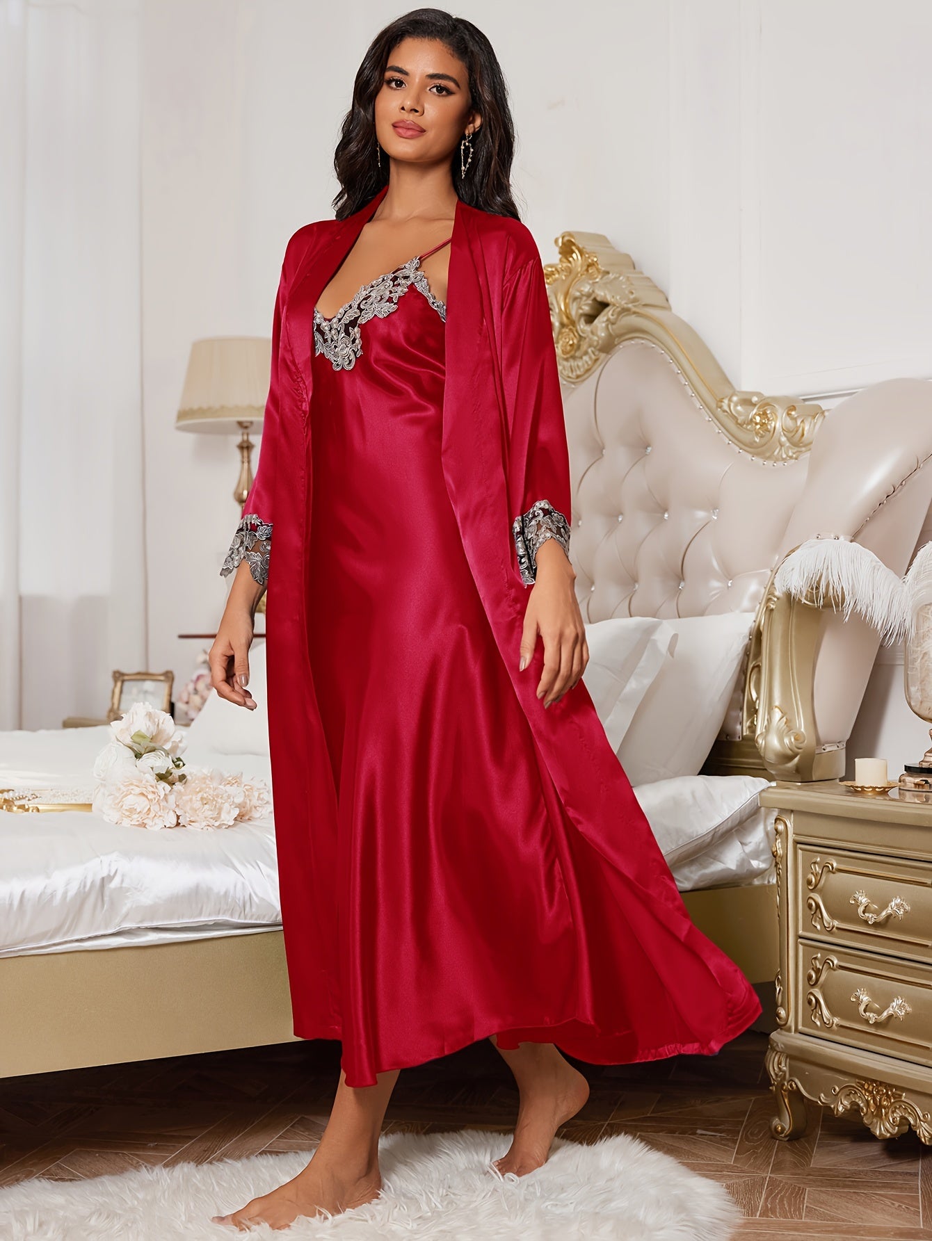 MAISON SATIN LACE ROBE SET